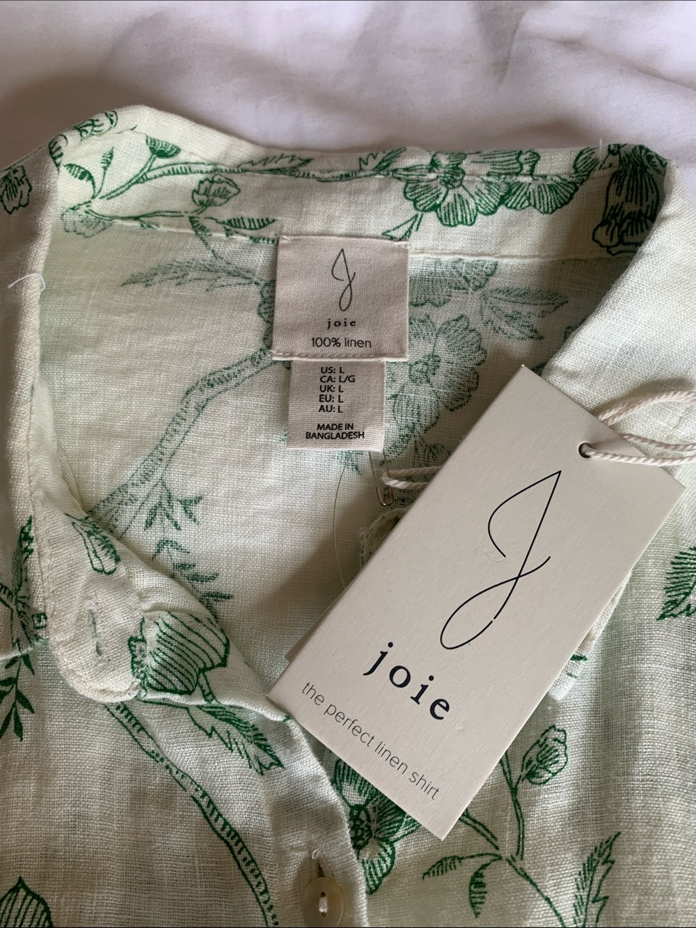 Joie White Floral Button-Down linen Blouse with Green Print - Picture 3 of 4